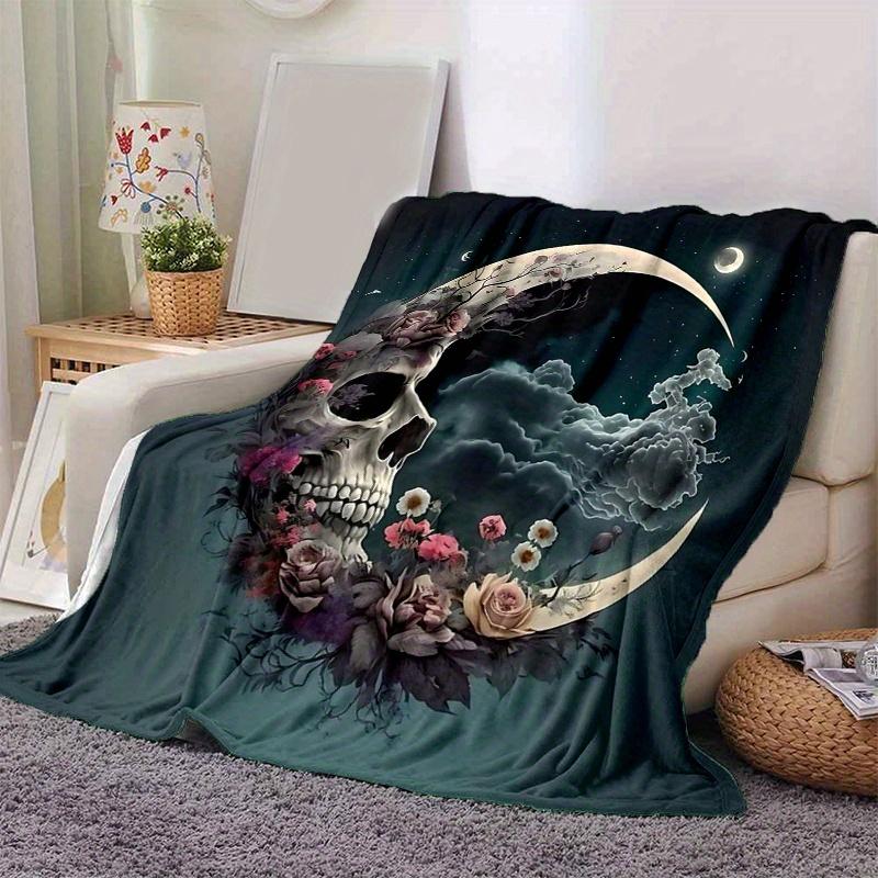 

1pc Moonlit Skull Cartoon Blanket Cute Animal Design for Room Decor, Soft Perfect as Birthday Gift, Living Room, Travel, Camping 80x120cm
