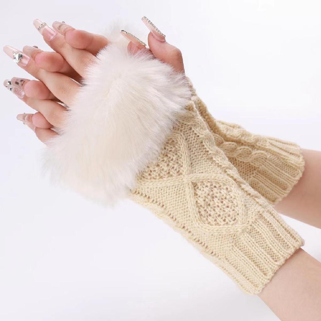 Diamond-shaped Short Woolen Gloves New Fall and Winter Woolen Sleeve Cover Female False Sleeve Knitted Warm Finger Open Wrist Arm Sleeve