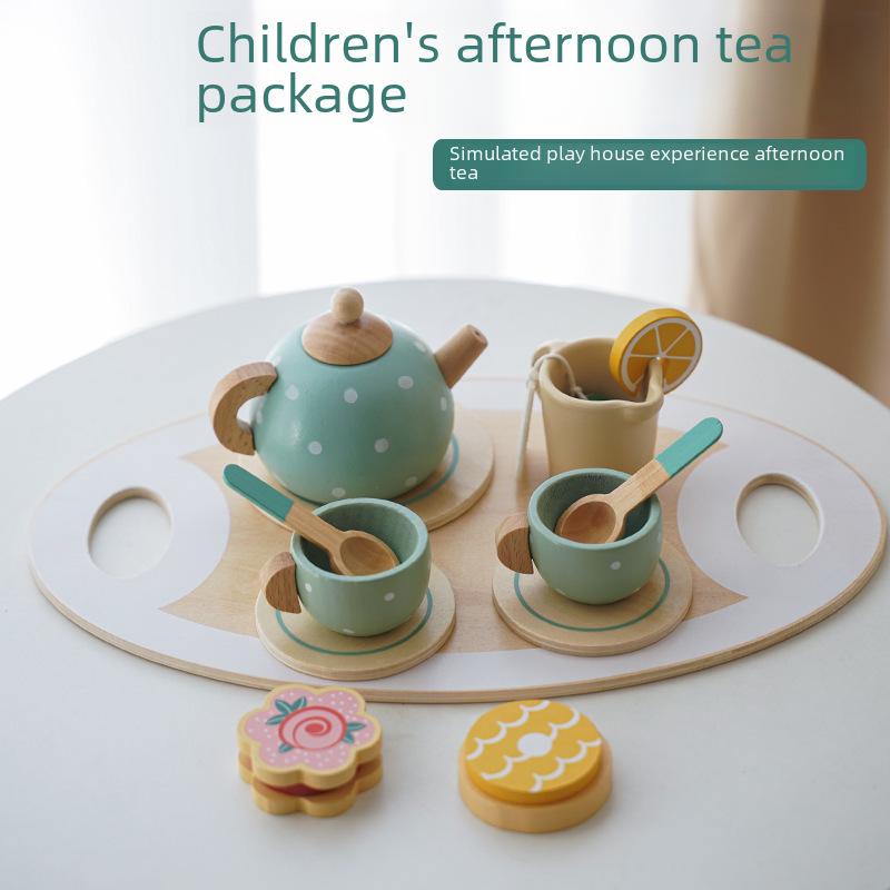 Children's Wooden Tea Party Set with Cutting Toys