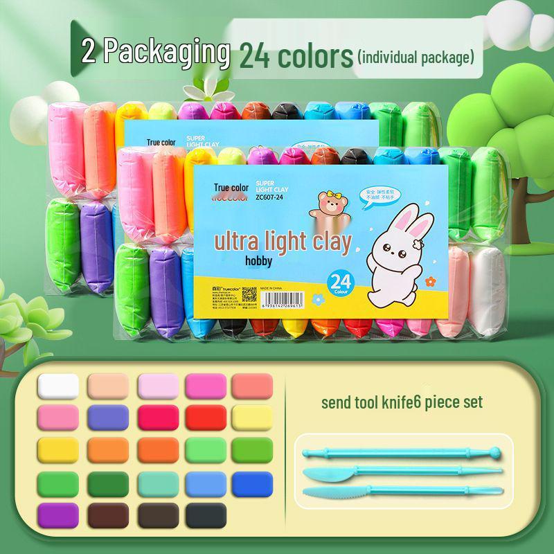 Clay Refill: Odorless Playdough for Kids, 12, 24, 36 Colors, Handmade Tools for Kindergarten.