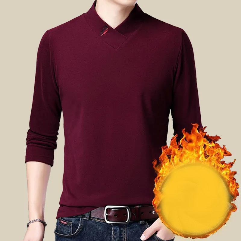 Winter Men's Long-sleeved T-shirt Sweater Double-faced Fleece Solid Color Warm Bottoming Shirt Half High Collar
