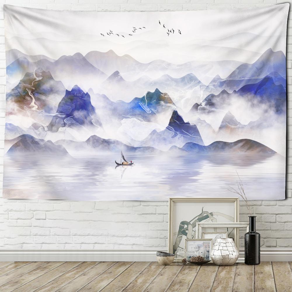 Hazy Landscape Painting Tapestry Wall Hanging Bohemian Art Natural Scenery Hippie Tapez Aesthetic Room Home Decor