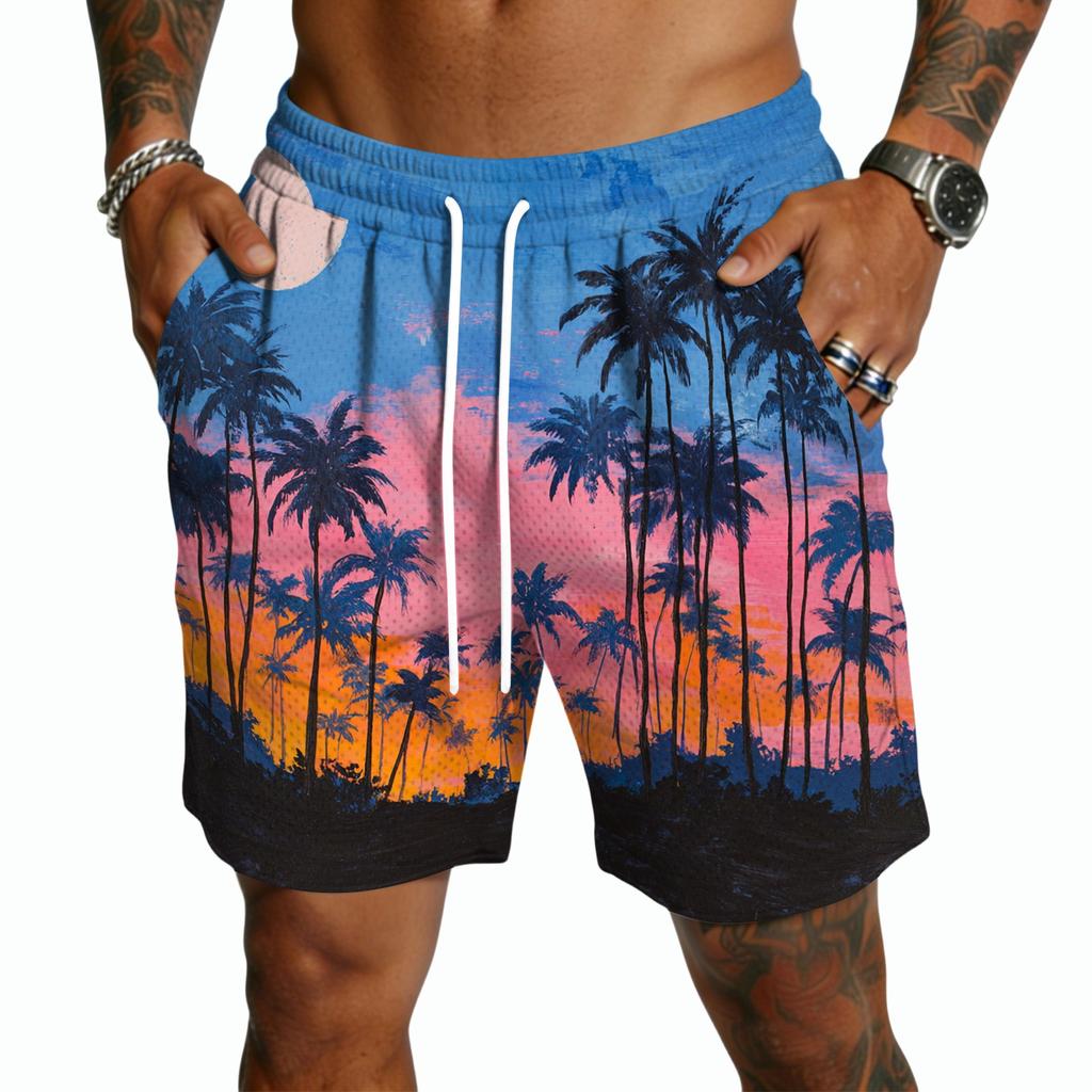 Pantalones Cortos Casuales para Hombre con Estampado Hawaiano y Cordón, Ligeros de Secado Rápido con Entrepierna de 5 Pulgadas para Vacaciones de Verano
