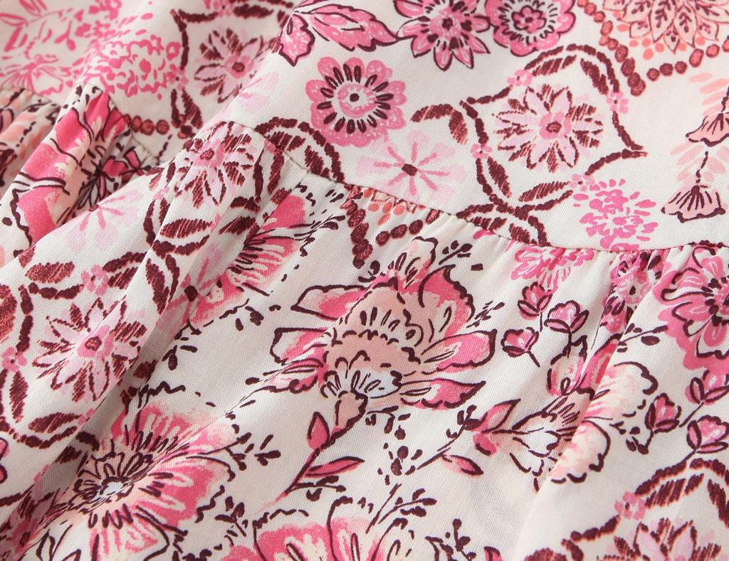 2025 Spring Women's European & American Casual Puff Sleeve Print Dress