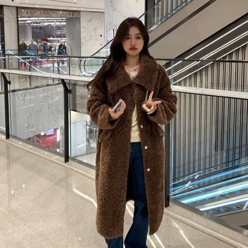 Autumn and Winter New Women's Long Large Lapel Wool Coat