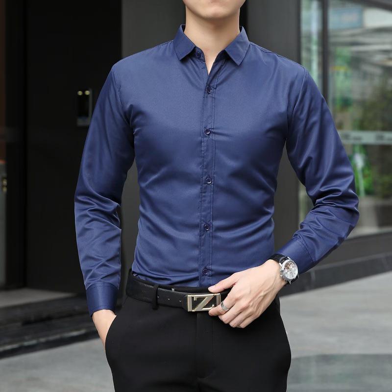 Men's Slim Fit Korean Style Long Sleeve Shirt - Spring & Autumn Trend