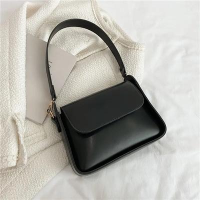 Bolsa de ombro pequena com aba, simples e chique, para mulheres, cor sólida, bolsa de mão em PU, bolsa transversal feminina, bolsa mensageiro