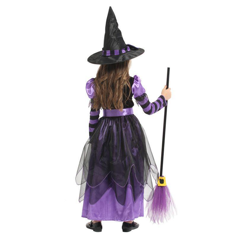Halloween Børne Lilla Heks Kostume Piger Eventyr Troldmand Kjole Børnetøj Baby Flagermus Edderkop Fest Cosplay Outfit 2-12 År