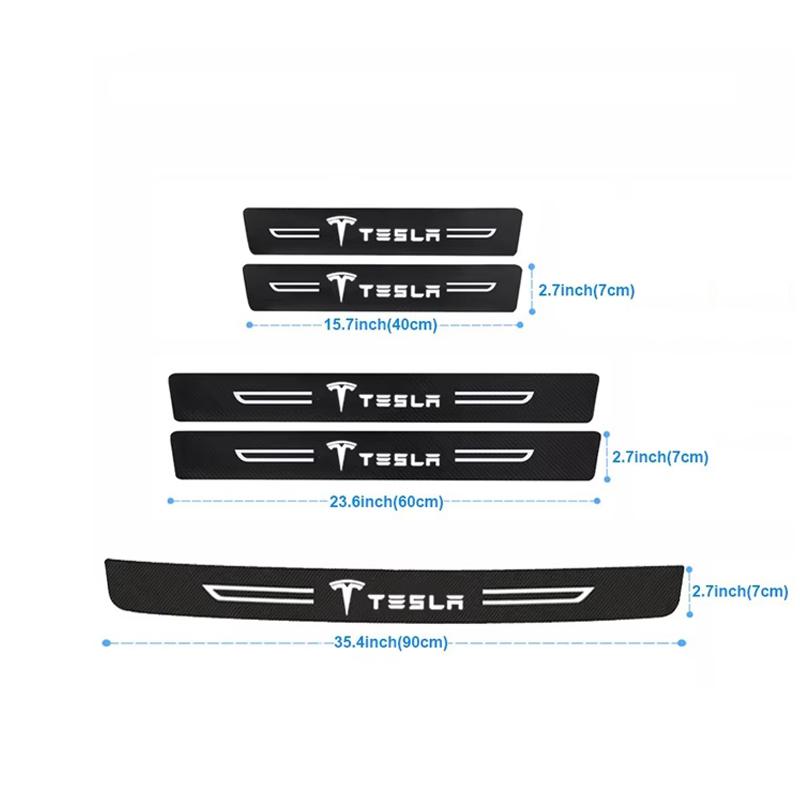 IKTT7 Carbon Fiber for Tesla Model 3 Y Model S X Roadster P85D P90D P100D Car Door Sill Protector Strips Trunk Anti-Scratch Stickers
