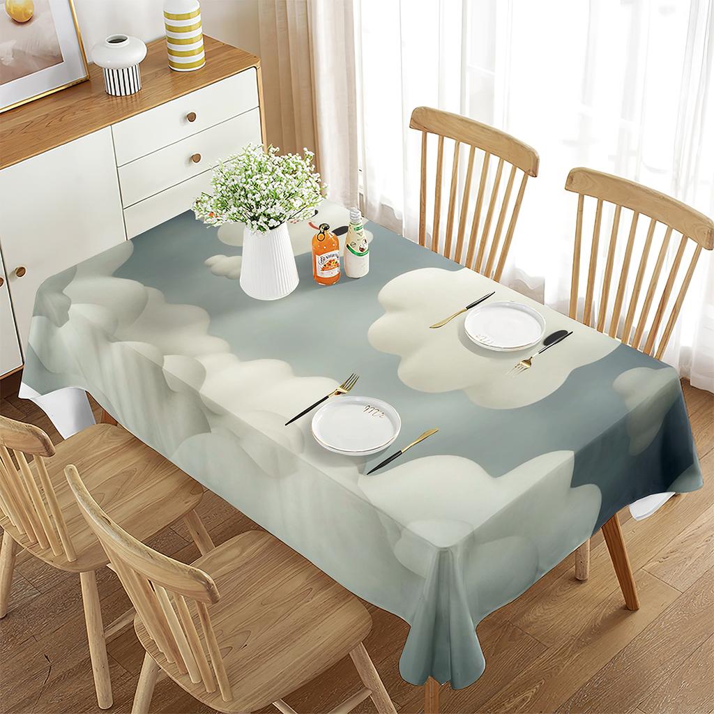 Cartoon White Cloud Rainbow Pattern Tablecloth Cute Cloud Rectangular Table Cover for Party Living Room Dining Room Decoration