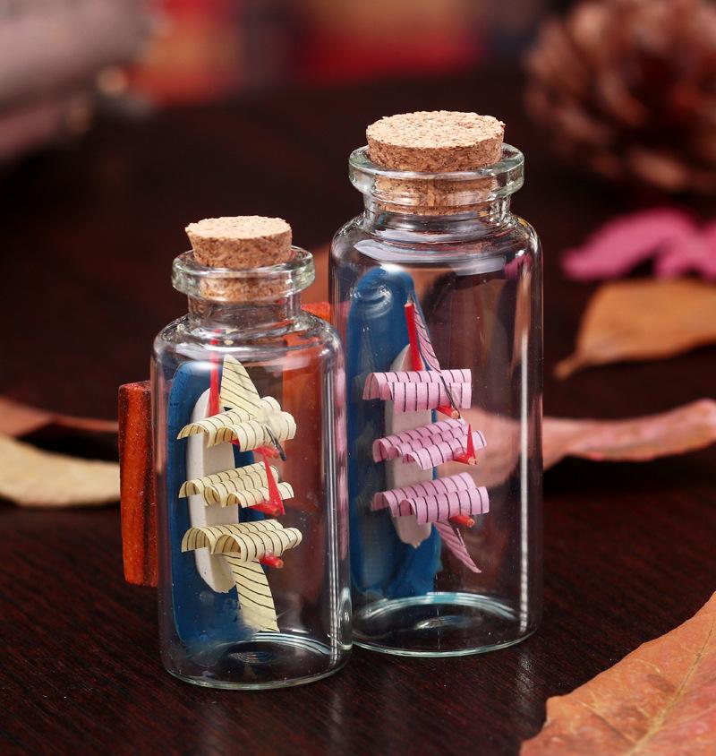 Large and Small Mediterranean Style Drift Bottles with Sailing Ship Inside - Glass Decoration Gift