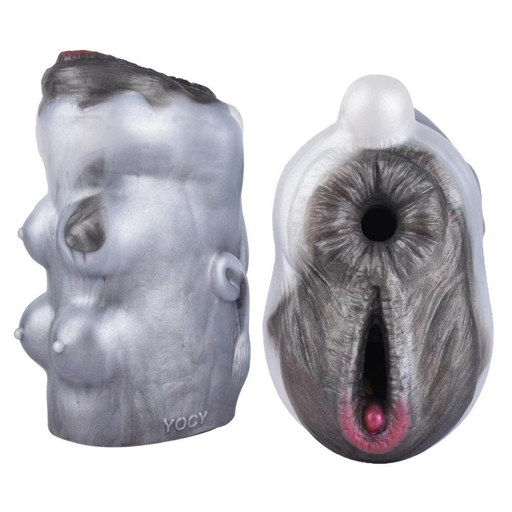 Masturbatoare pentru bărbați Dual Channel Forme ciudate asemănătoare vacii 16*9*6cm 720g Păpuși sexuale din silicon lichid Sex anal/vaginal