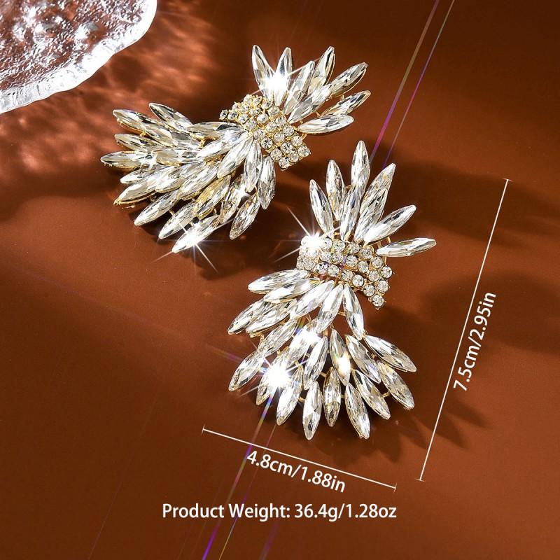 Elegant Rhinestone-Embellished Wheat Ear Cuff Earrings Women Alloy Stainless Steel Studs Gold Red Options