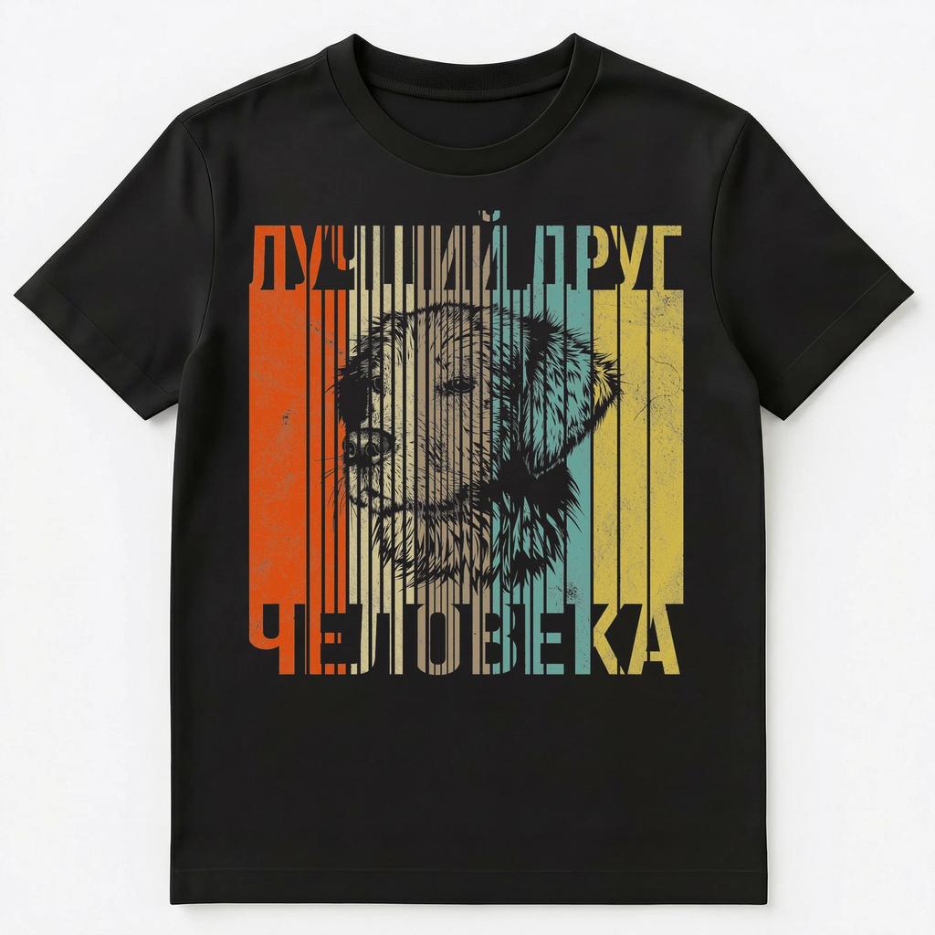 Russian Language T Shirt Mans Best Friend Retro Dog Unisex T-shirt Tops Tees Unisex