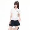 Korean White Polo Collar Letter Embroidered Short-sleeved T-shirt Summer Fungus Edge Unique Design Top Women