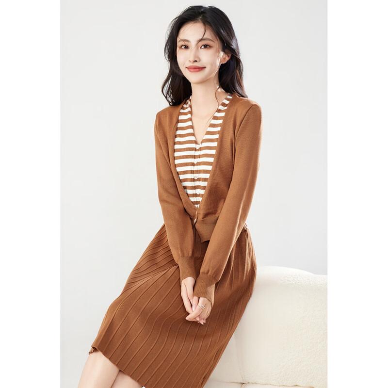 Aiyilian Elegant Knit Long-Sleeve Printed Dress M