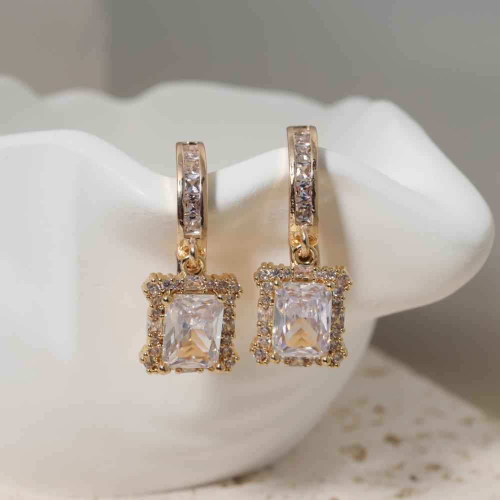 Fashion Square Dangle Earrings for Women Zirconia Earring Jewelry Wedding Party Accessories