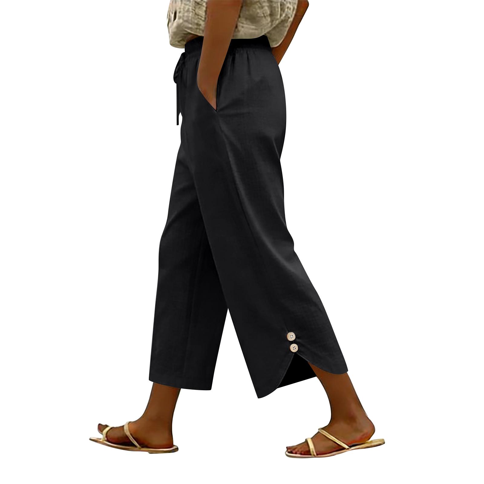 Women s Casual Loose Pants Straight Wide Leg Pants Casual Pants L чёрный