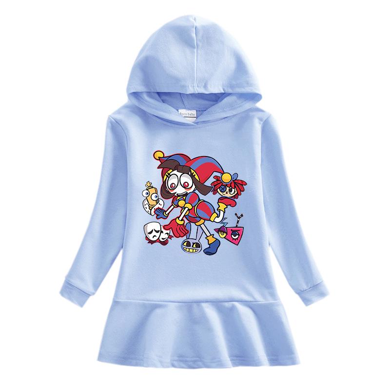 2026 Spring/Autumn Girls' Ruffle Cartoon Rainbow Hooded Princess Long Sleeve Dress