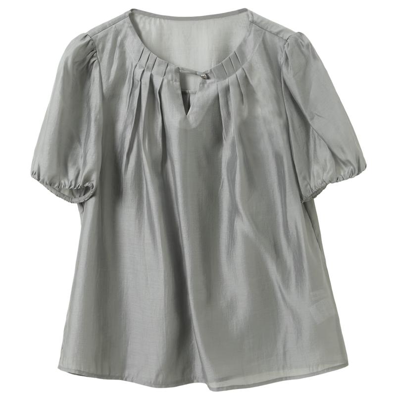 Sancai 2026 Summer Round Neck Puff Sleeve Loose Blouse S