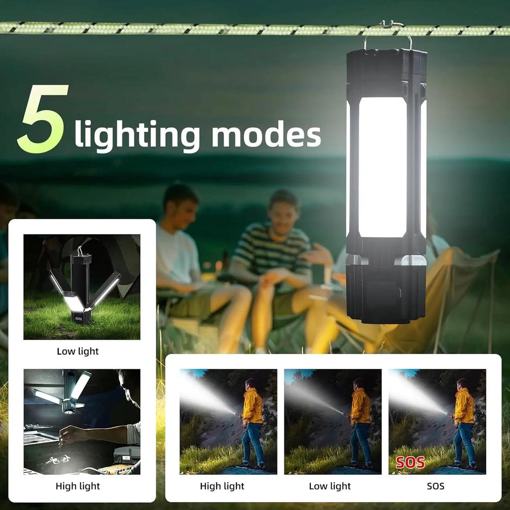 Rechargeable Outdoor Camping Light Tent Lamp Multi-functional Portable Foldable Flashlight Emergency Power Bank Work