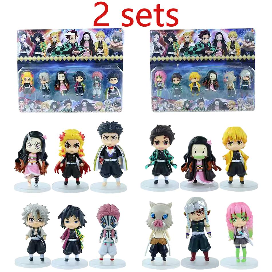 6pcs Anime Demon Slayer Figure Nezuko Tanjirou Zenitsu Inosuke Kyoujurou Giyuu Kawaii Qposket Figural PVC Model Toy Collect