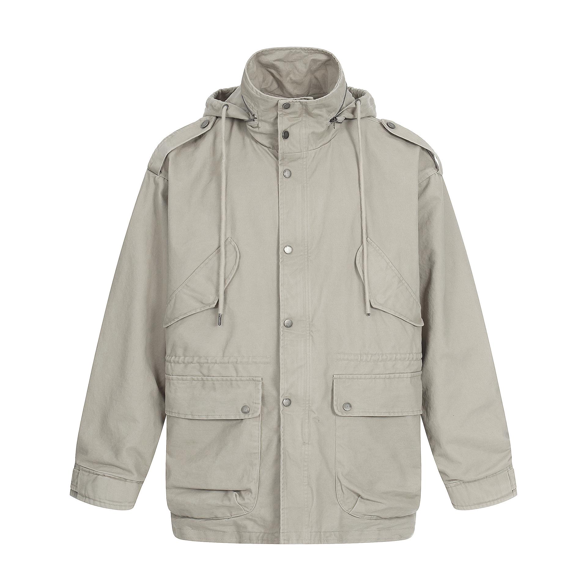 

Retro 3D Cargo Jacket: Unisex Mid-Length Vintage Washed Parka with Multiple Pockets M білий/сірий колір