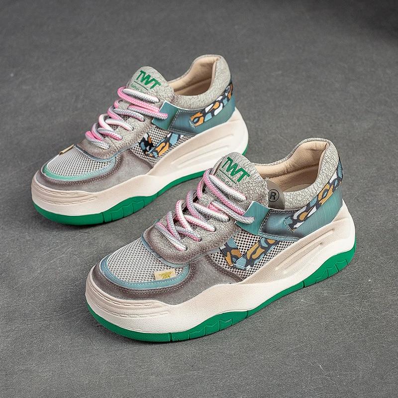 Fashion GKTINOO Casual Mixed Colors Flats Sneakers Women 2025 New Genuine Leather Soft Soled Comfortable Retro Platform Shoes