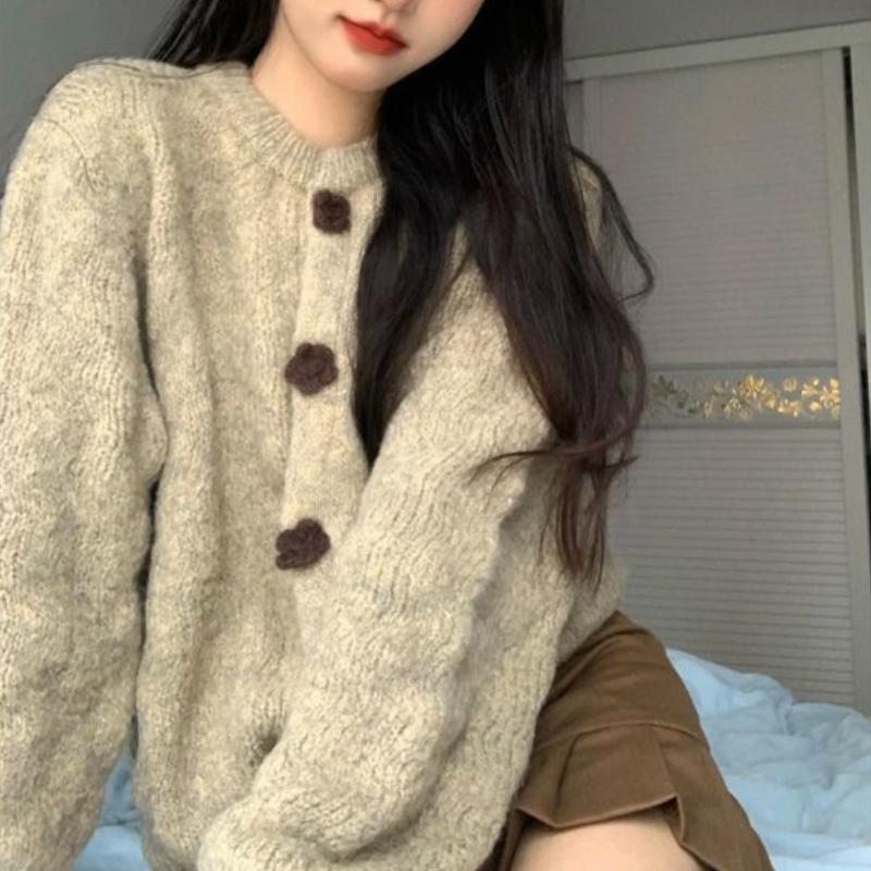 Top Lazy Style Vintage Sweater Women's Autumn Winter Thickened High-end Knitted Cardigan Coat