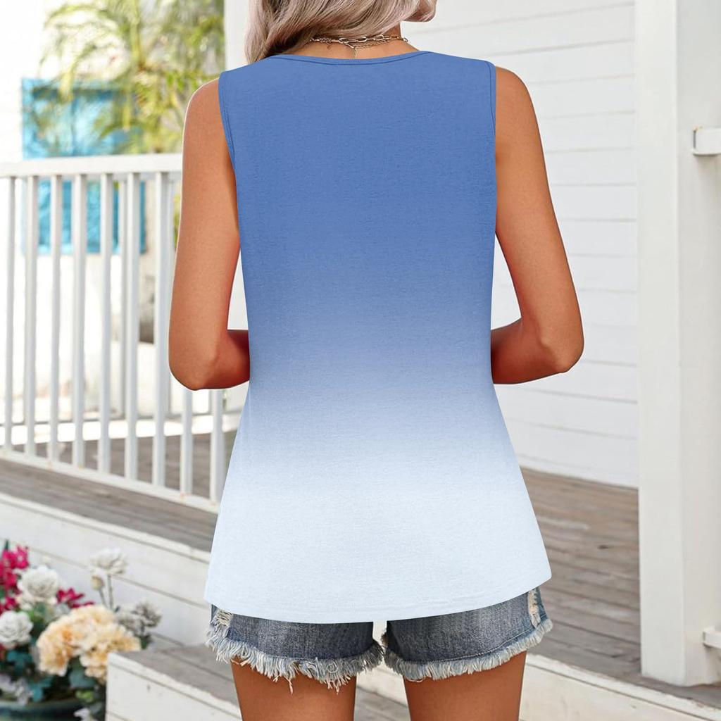 Square Collar Tank Top Women Print Tank Tee Casual Loose Fit Sleeveless Shirt