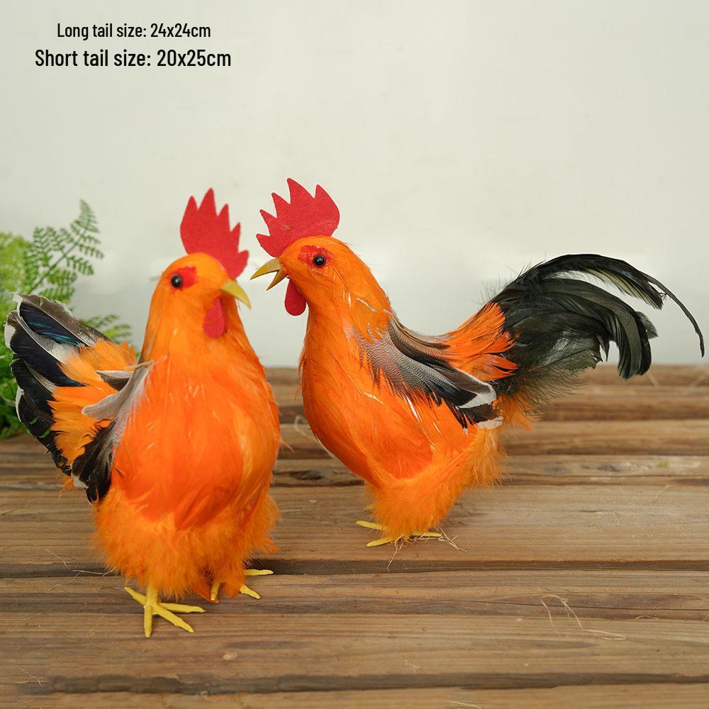 Porcelain Hen and Rooster Feather Ornament for Display and Photography Prop