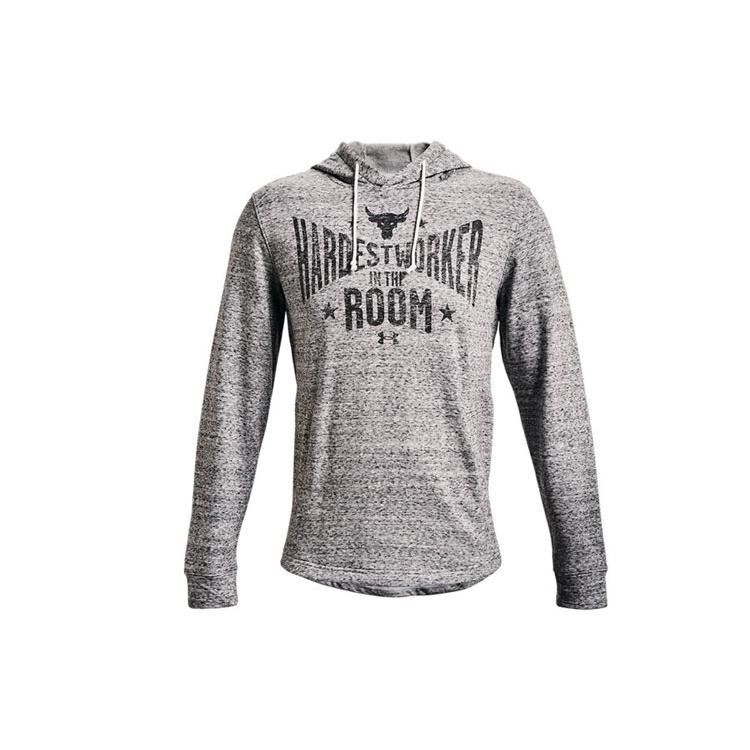 Under Armour Project Rock Hardest Worker Terry Hoodie Grey Men s 1370458-112 L