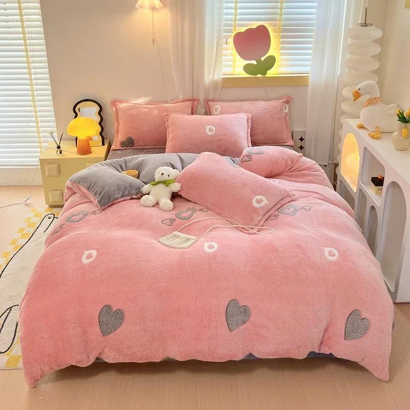 Winter Flannel Duvet Cover Rainbow Dual-color Soft Warm Quilt Cover Cozy Thick Comforter Cover for Adults Children Queen King