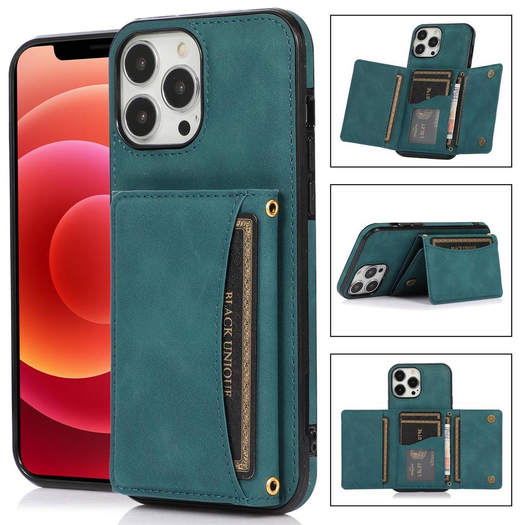 For iPhone 15 Pro Phone Case Tri-Fold Wallet Kickstand PU Leather+TPU Back Cover
