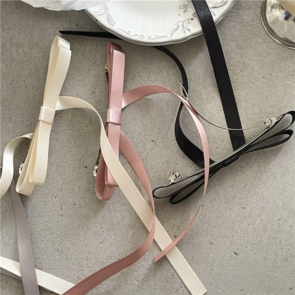 Long Tassel Ballet Style Hair Clip Ribbon Balletcore Bow Hairpin Simple   Student