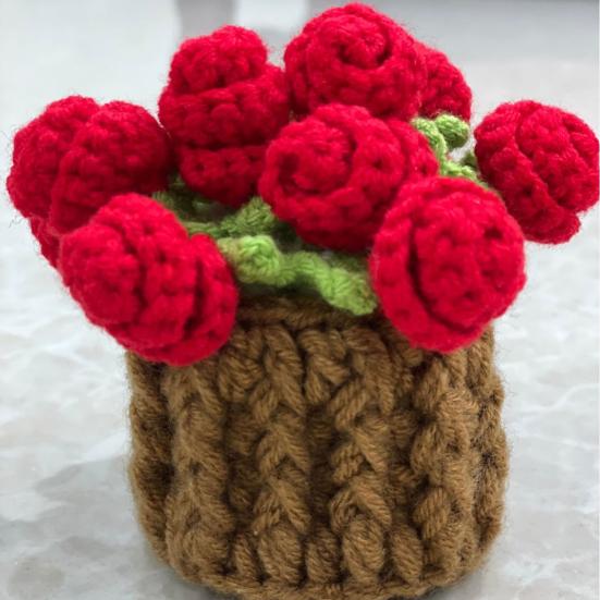 Yousheng Crochet Flowers Coaster Handmade Rose Coaster Potted Flowers Decorative Rose Bouquet Coaster with Basket Gift for Family Friends Flower