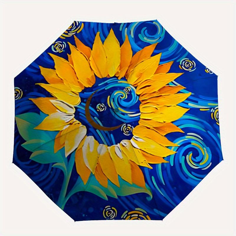 1pc Sunflower Art Automatic Open/close Folding Umbrella, Compact Portable Travel Umbrella,Durable Construction yy250814163