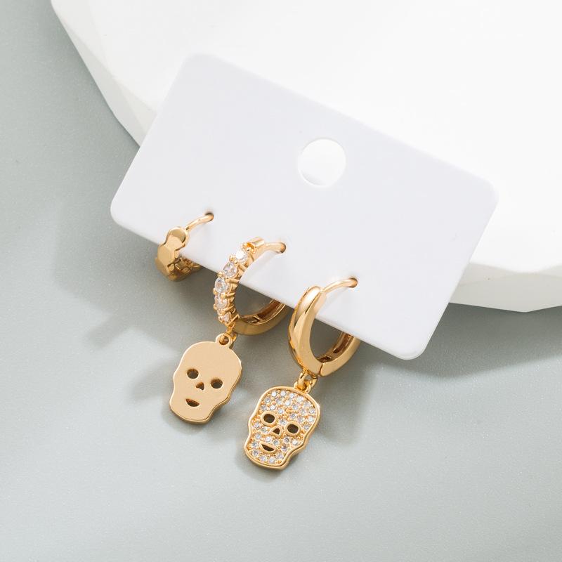 Brinco de gota feminino liga cristal criativo caveira personalidade conjunto brincos elegantes