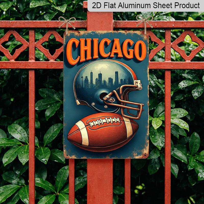 2D Flat Decorative Signs & PlaquesRetro Chicago Football Wall Hanging - Aluminum Sign, 8X12 Inches, Durable Aluminum Material, Suitable for Home