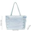 Cute Polka Dot Canvas Tote Bag Women Large Capacity Shoulder Bag With Lace Bow Ribbon Decor Casual School Use Commuter Tote Bag