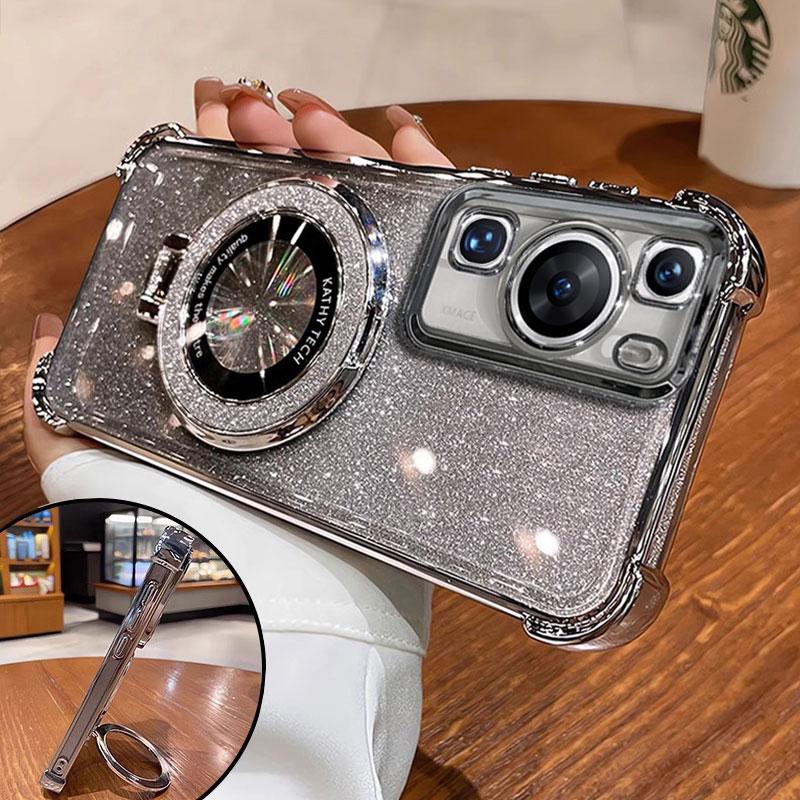 P 60 70 Hülle Luxus Magnethalterung Stoßfeste Hülle für Huawei P60 P50 P40 P30 Pura70 pro Ultra Hülle mit Halter glänzend Glitzer