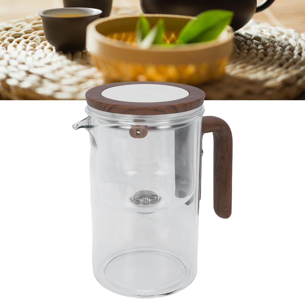 Glass Teapot with Strainer 600ml Magnetic Water Separation Tea Pot with Wooden Handle 2 Cups for Home Restaurant