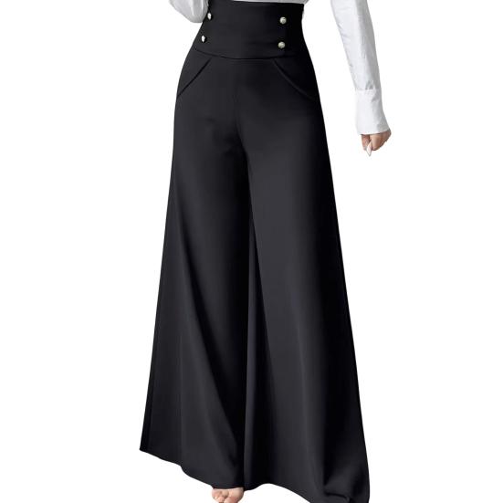 Women Casual Pants High Waist Oversized Wide Leg Office Lady Pants with Pockets Solid Color Loose Fit Business Trousers
