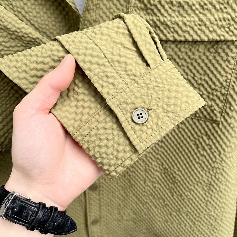 FAPAI Men's Bubble Grid Long Sleeve Casual Shirt