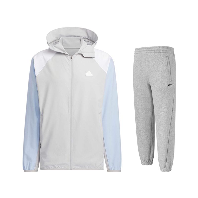 

Adidas Zipper Long Sleeve Jacket Warm Elastic Cuffed Knitted Pants Casual Sports Suit Men suit Light-Gray JJ1303+JX9404 L