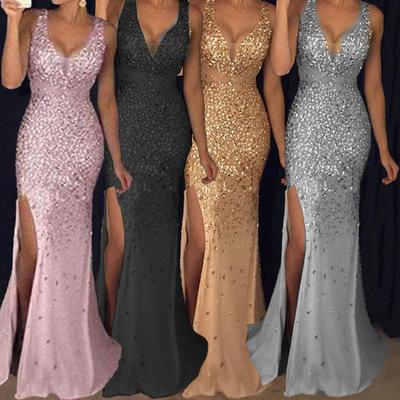 New Women's Long Dress with Strappy V-Neck and Slit Gift Dress