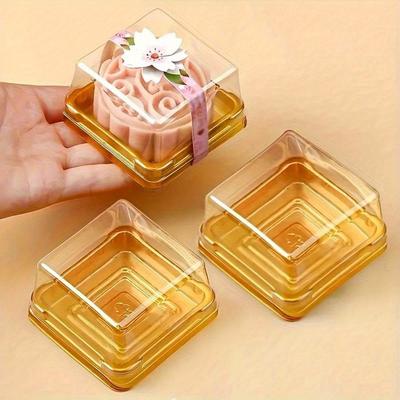 50 Pezzi Scatole Quadrate per Torta con Coperchi Trasparenti, Materiale PP, Fatte a Mano, Sicure per Esterno, Adatte per Torte Lunari, Cioccolatini, Biscotti Essenziali per la Cottura