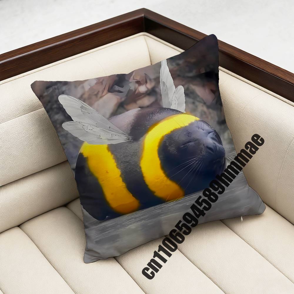 

For Funny Cute Seal Bee Cat Dog Throw Pillow Case Sham 45x45cm 35x35cm Square Bedroom Pillowcase Cushion Cover 30x30cm