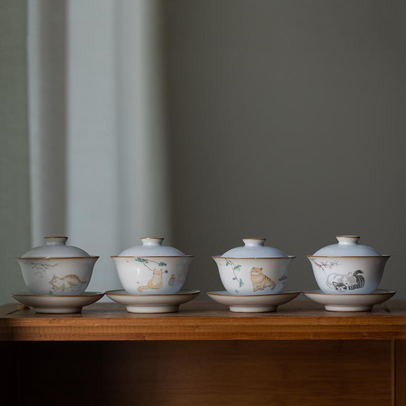 Ceramic Gaiwan Cute Cat Porcelain Tureen 160ml