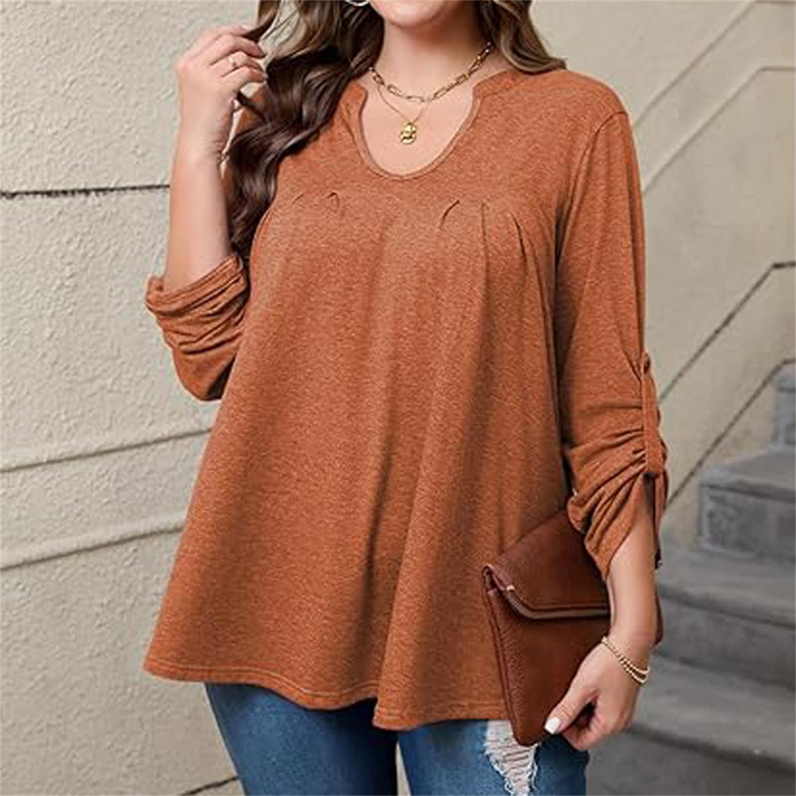 

Women s Fashion Solid Casual V-Neck Long Sleeve Top XXL